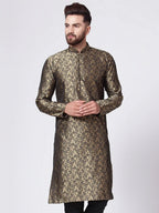 Jompers Men's Golden & Black Self Design Kurta Only | Grocsy