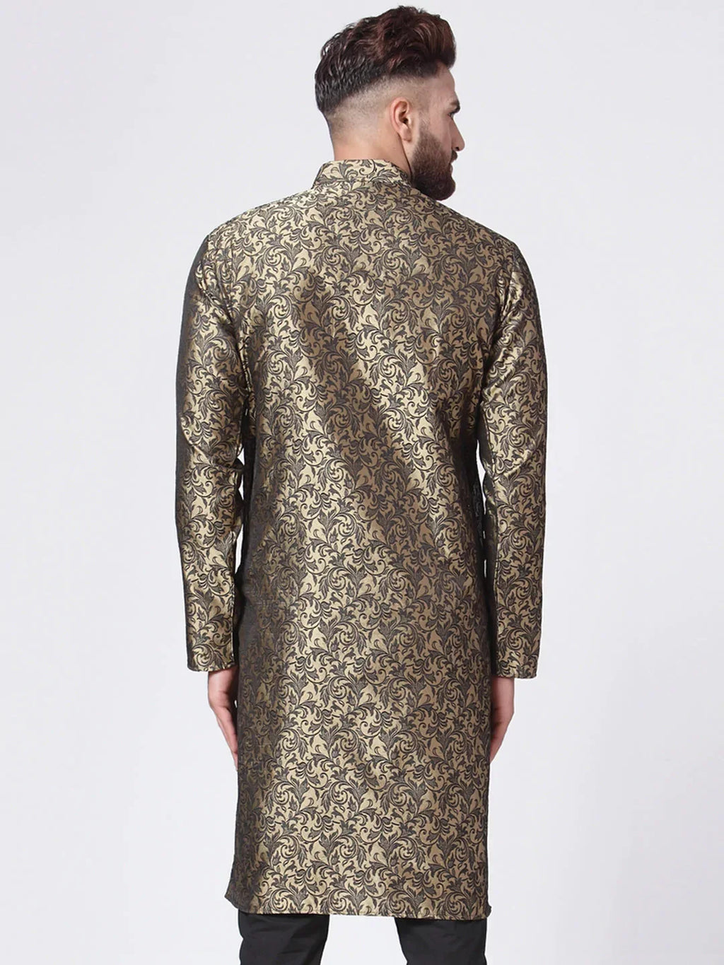 Jompers Men's Golden & Black Self Design Kurta Only | Grocsy
