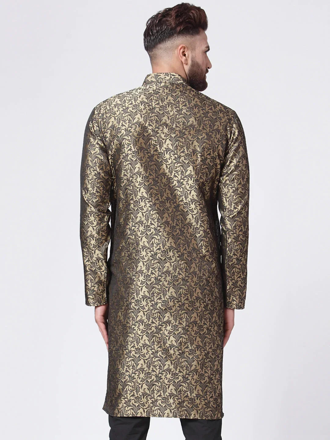 Jompers Men's Golden & Black Self Design Kurta Only | Grocsy