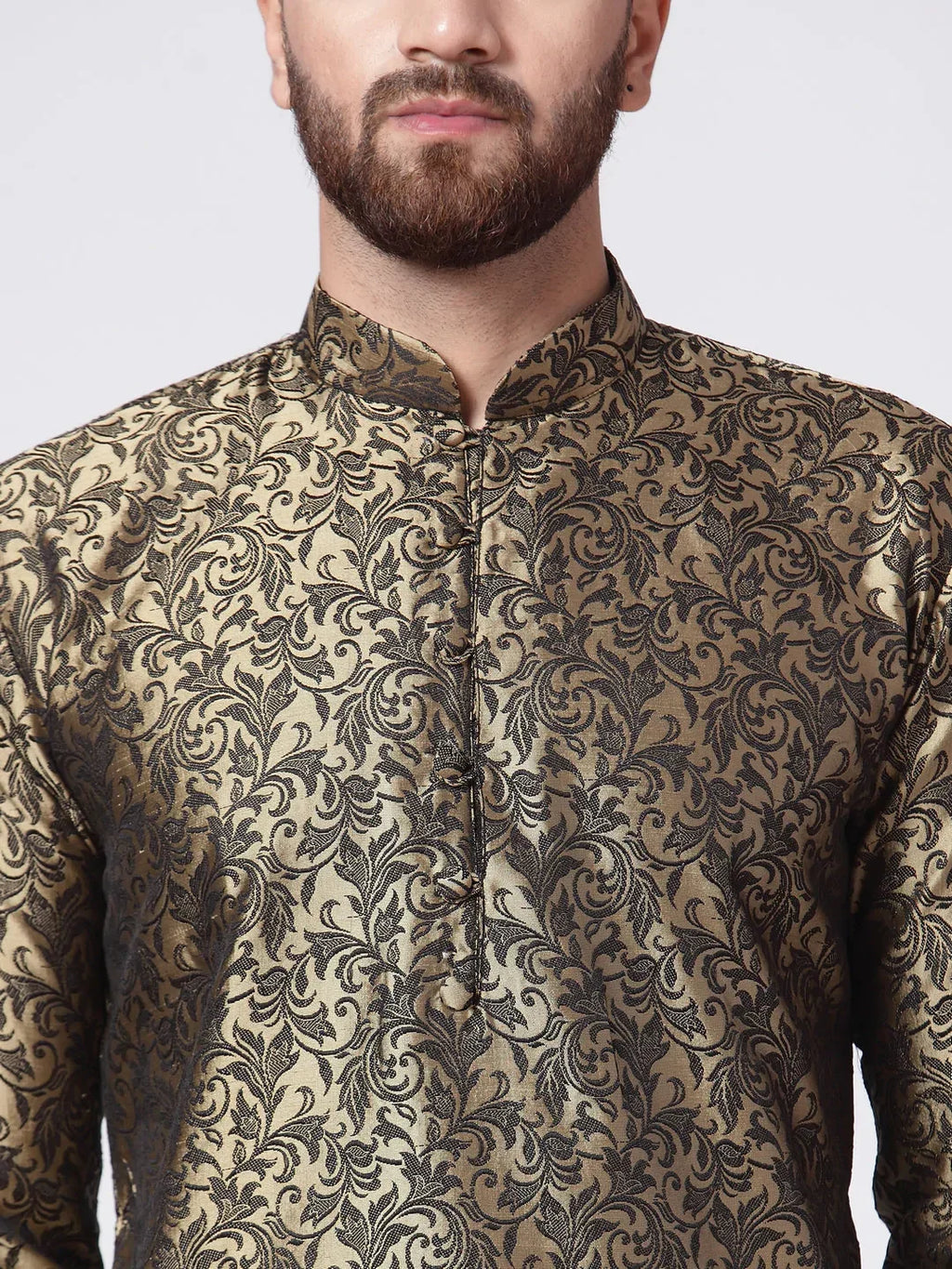 Jompers Men's Golden & Black Self Design Kurta Only | Grocsy