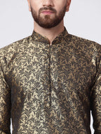 Jompers Men's Golden & Black Self Design Kurta Only | Grocsy