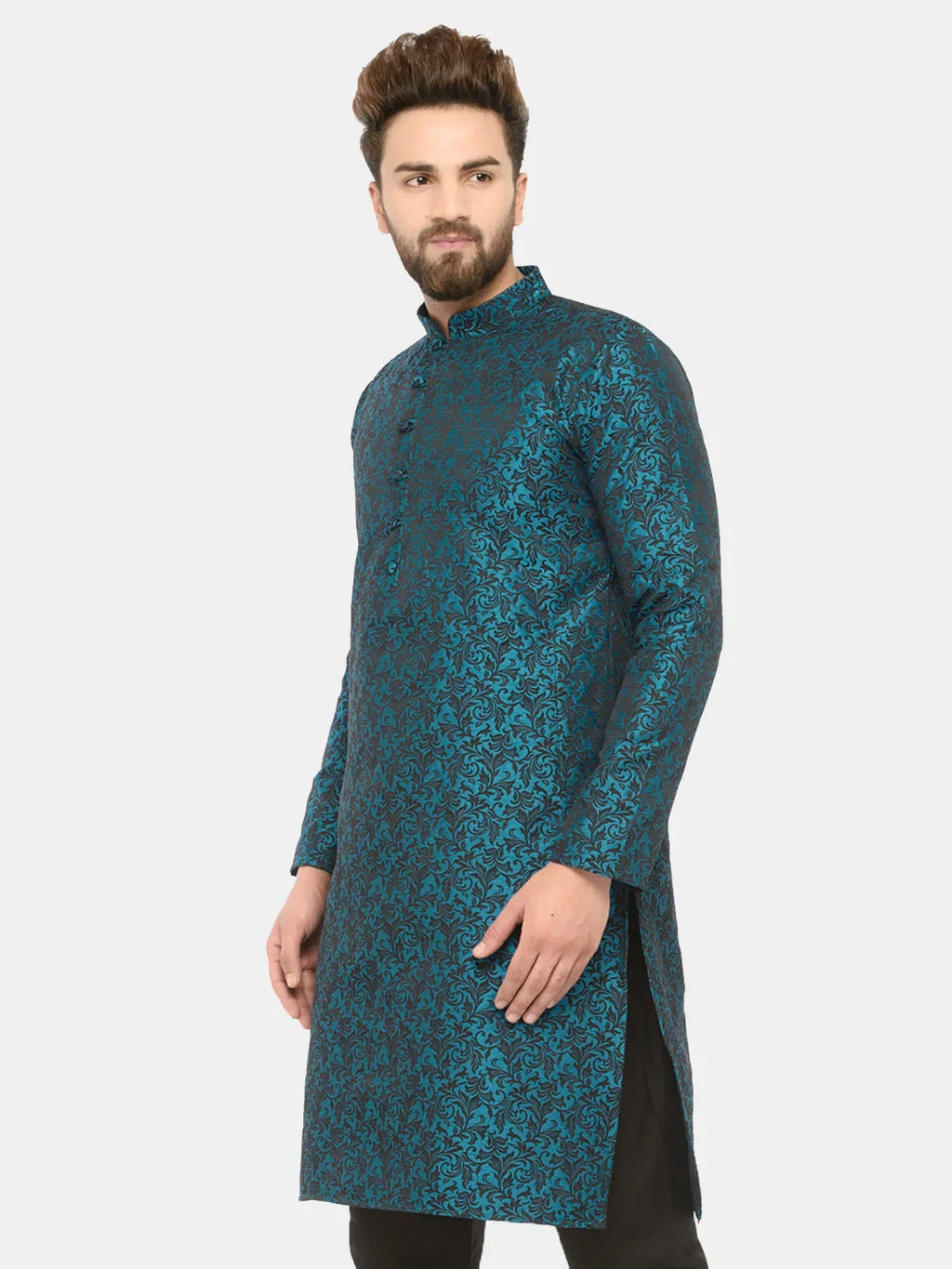 Jompers Men's Green & Black Self Design Kurta Only | Grocsy