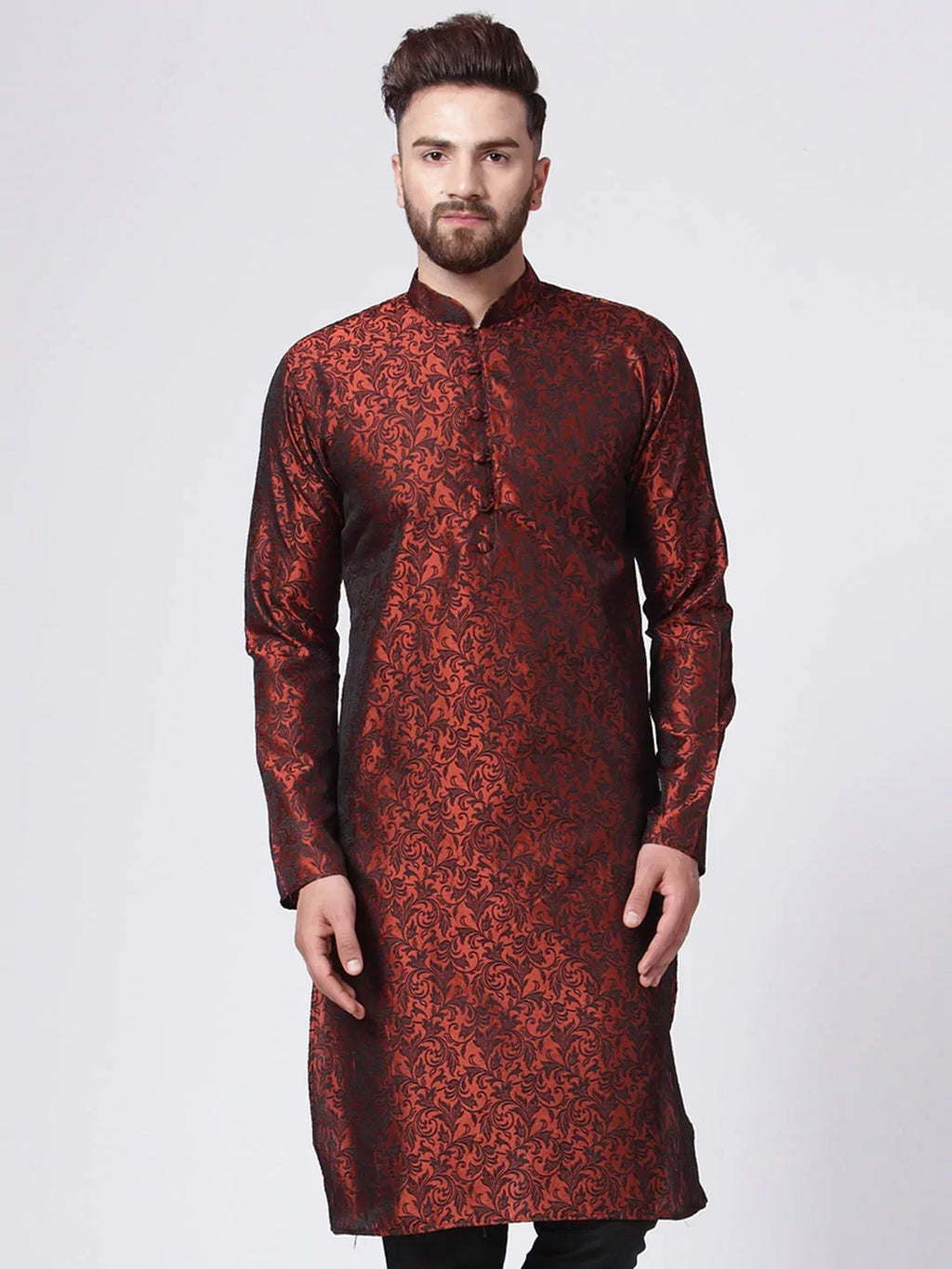 Jompers Men's Maroon & Black Self Design Kurta Only | Grocsy