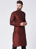 Jompers Men's Maroon & Black Self Design Kurta Only | Grocsy
