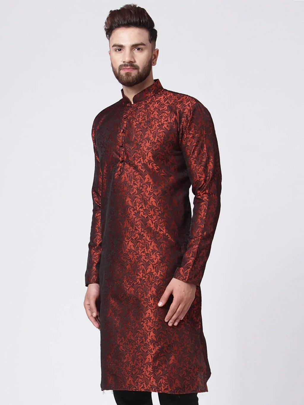 Jompers Men's Maroon & Black Self Design Kurta Only | Grocsy