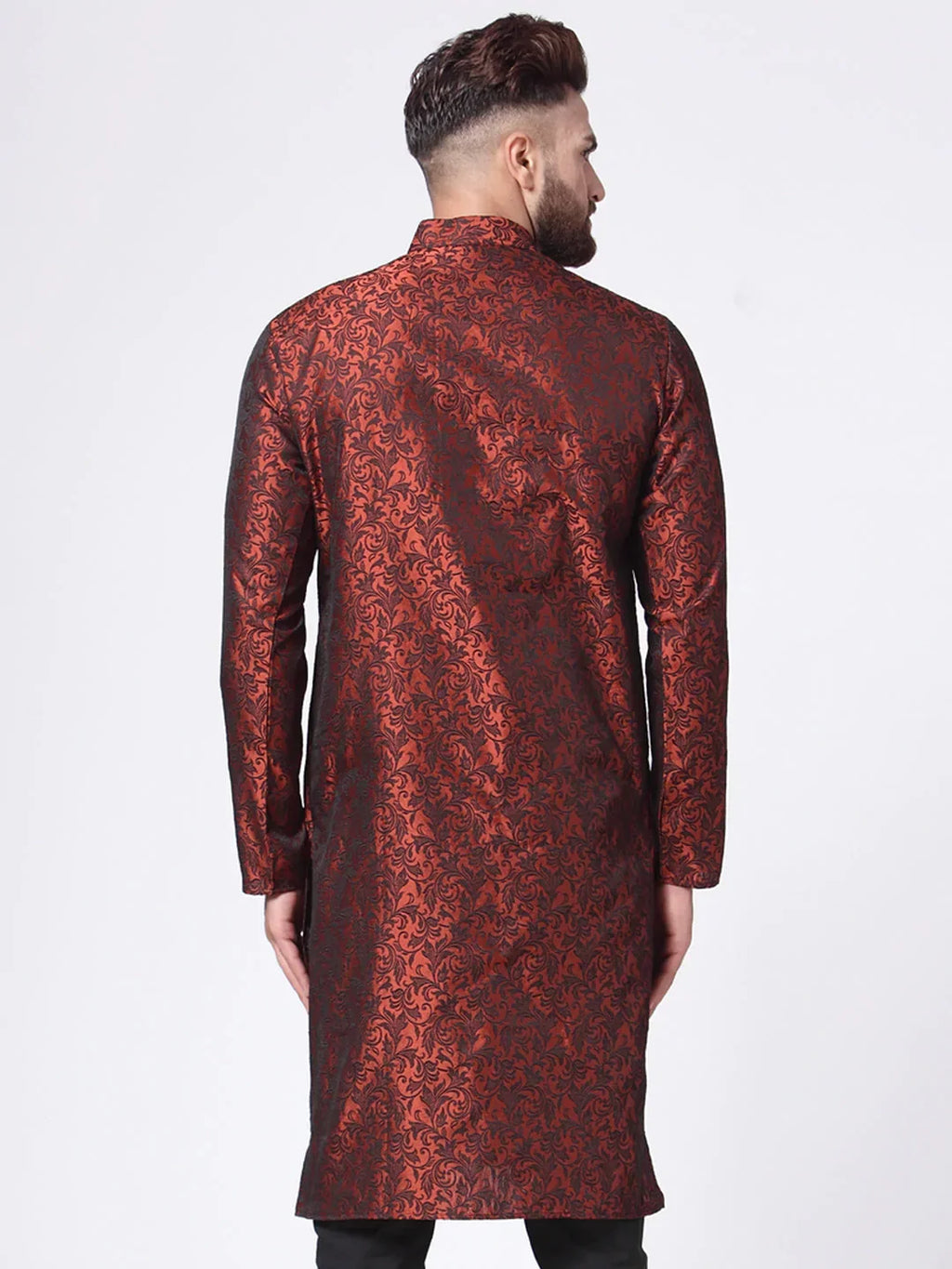 Jompers Men's Maroon & Black Self Design Kurta Only | Grocsy