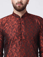 Jompers Men's Maroon & Black Self Design Kurta Only | Grocsy