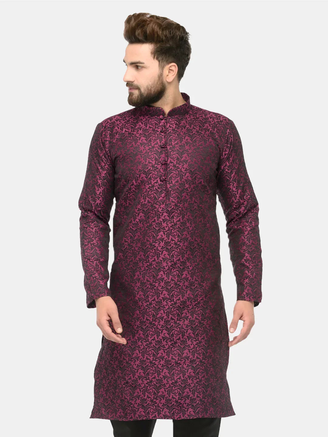 Jompers Men's Purple & Black Self Design Kurta Only | Grocsy