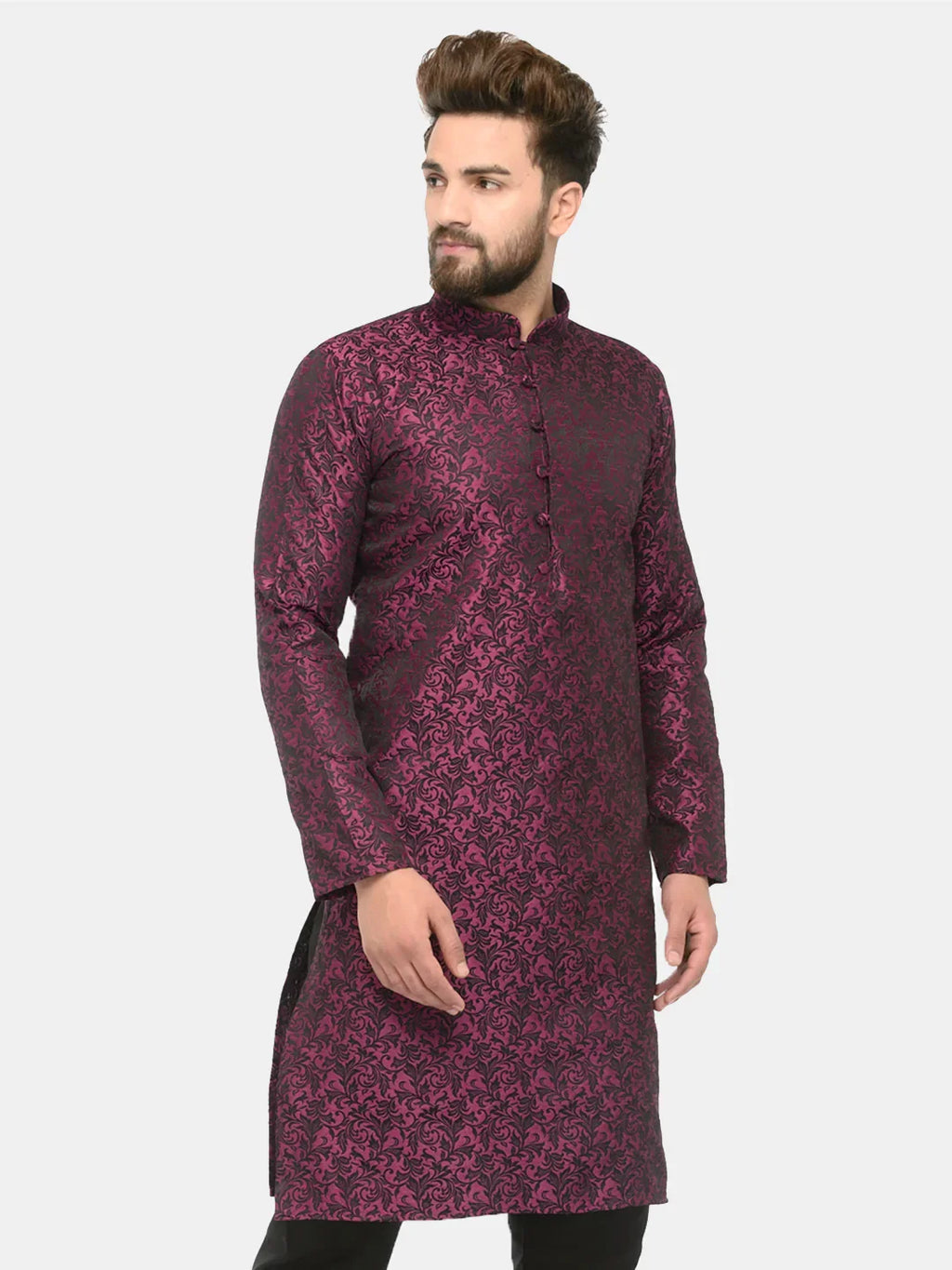 Jompers Men's Purple & Black Self Design Kurta Only | Grocsy