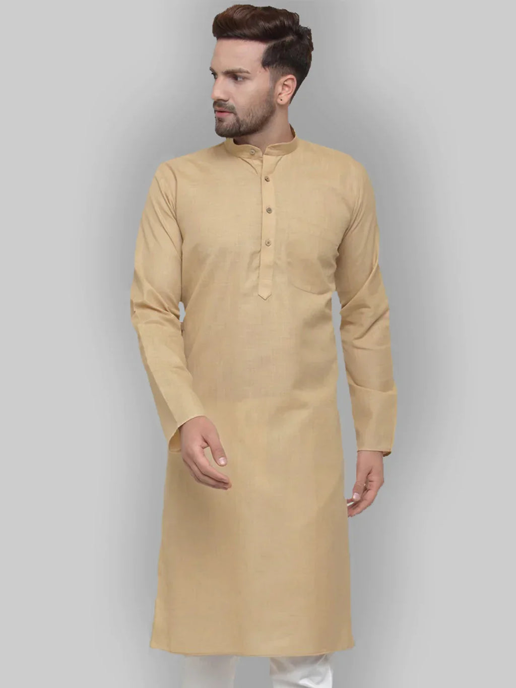 Jompers Men's Beige & White Solid Kurta Only | Grocsy