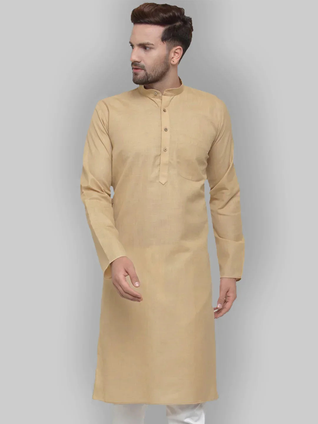 Jompers Men's Beige & White Solid Kurta Only | Grocsy