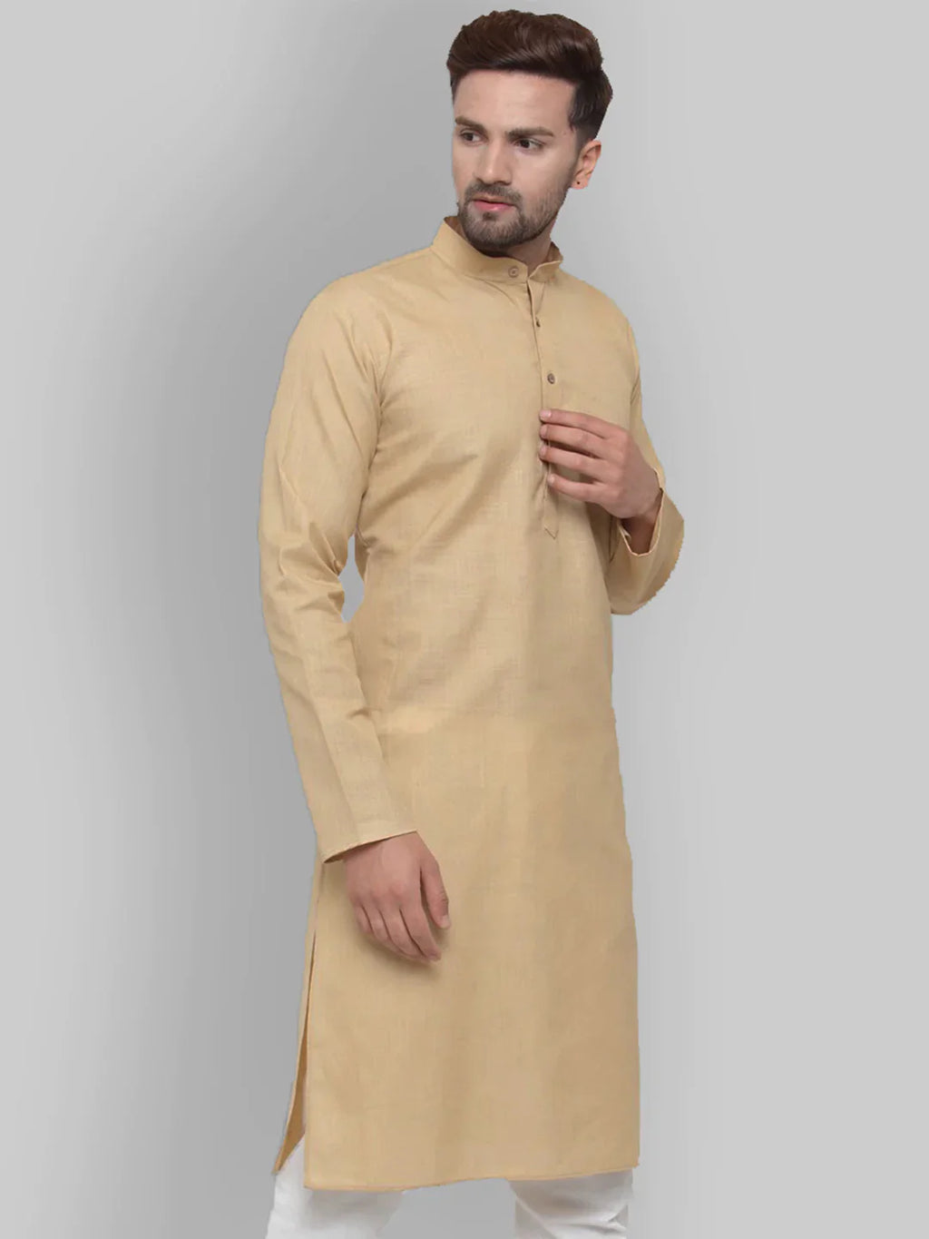 Jompers Men's Beige & White Solid Kurta Only | Grocsy