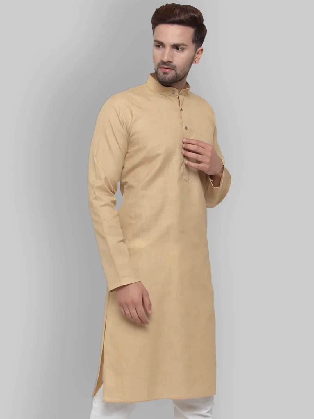 Jompers Men's Beige & White Solid Kurta Only | Grocsy