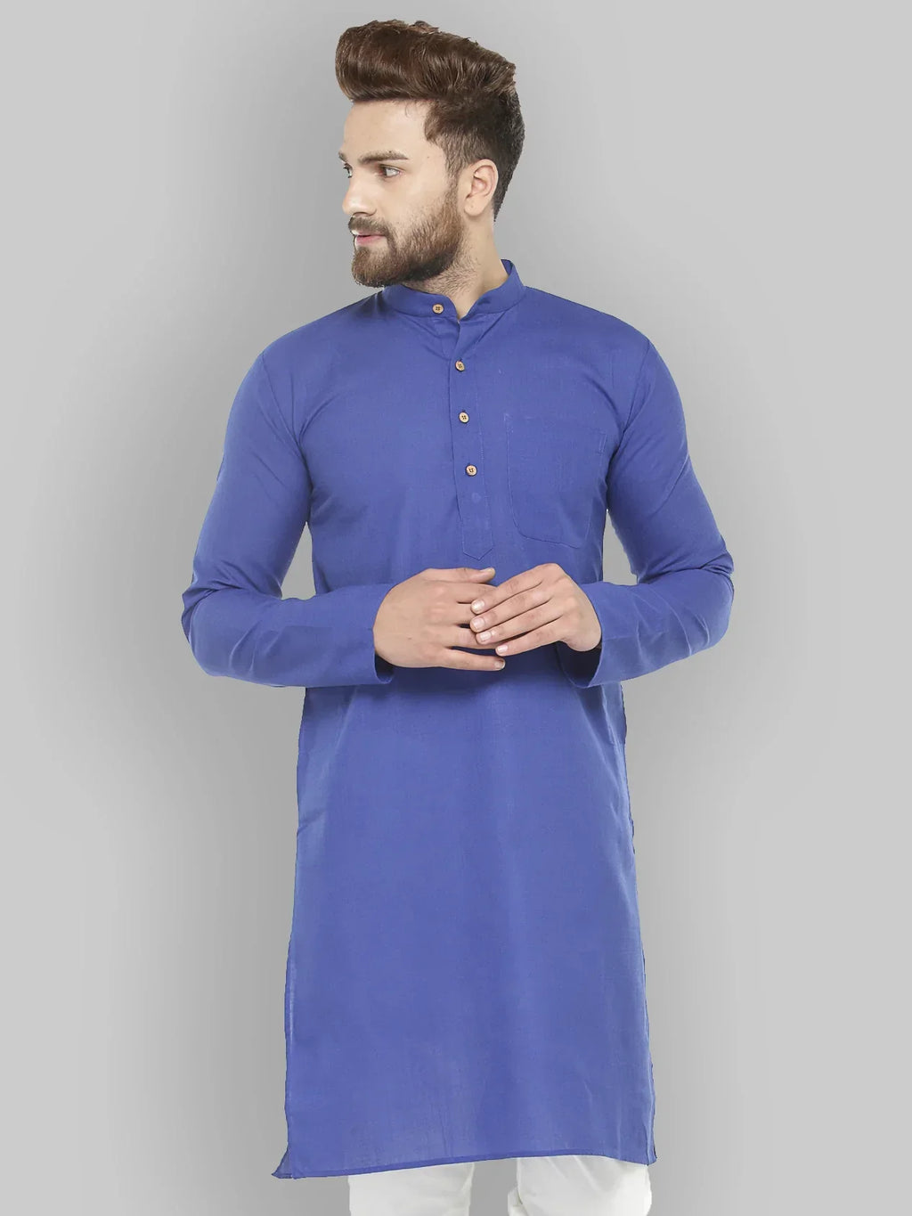 Jompers Men's Royal Blue & White Solid Kurta Only | Grocsy