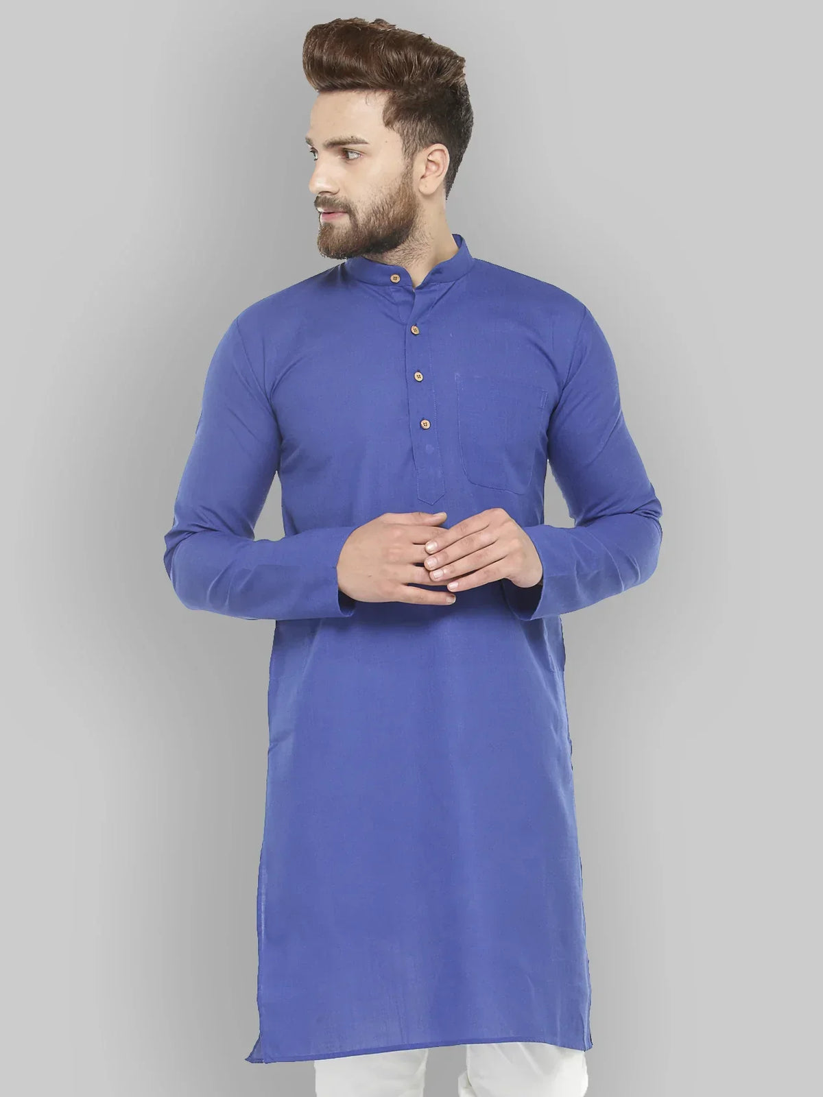 Jompers Men's Royal Blue & White Solid Kurta Only | Grocsy