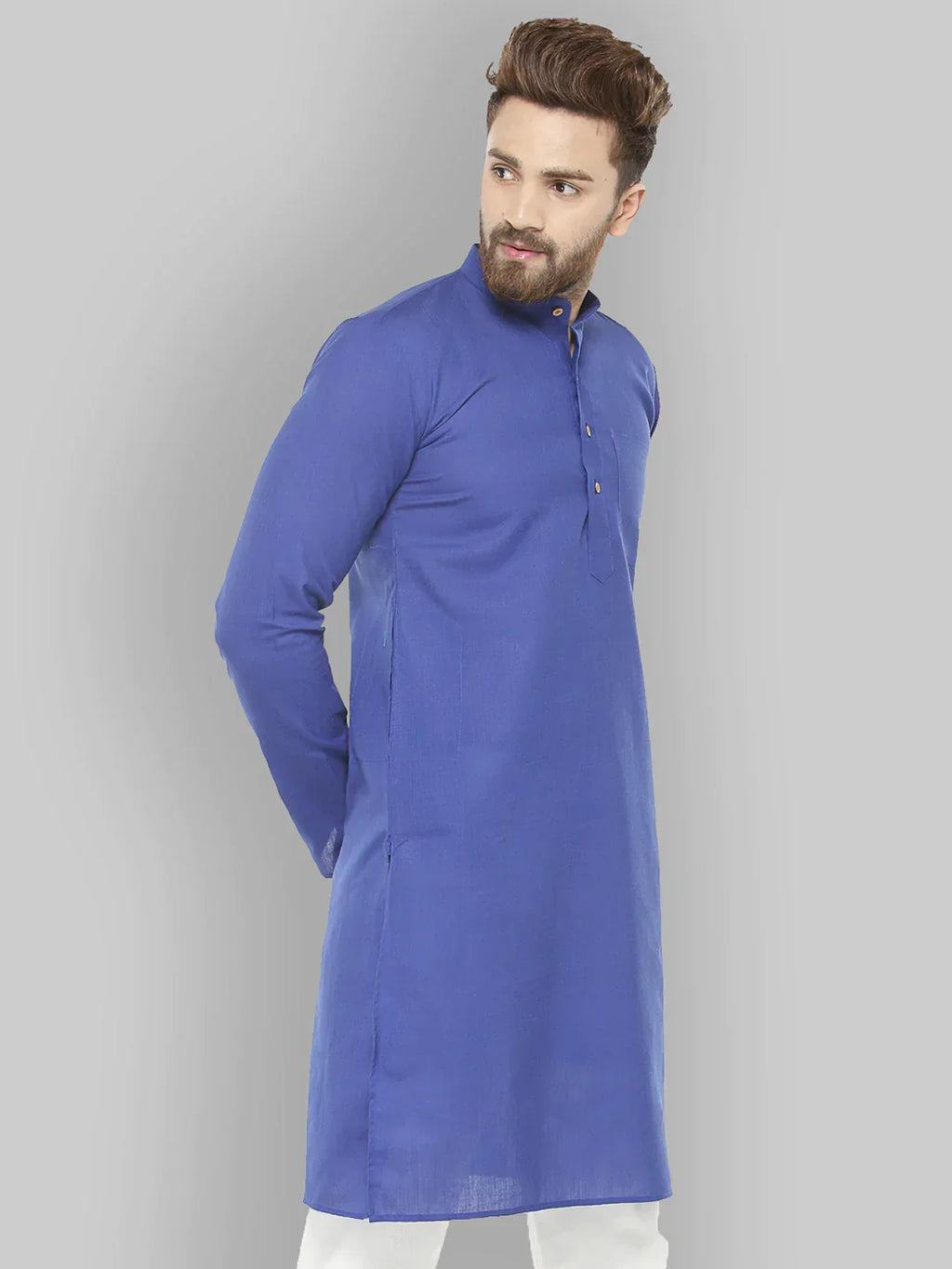 Jompers Men's Royal Blue & White Solid Kurta Only | Grocsy