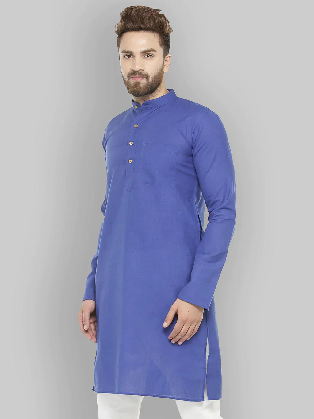 Jompers Men's Royal Blue & White Solid Kurta Only | Grocsy