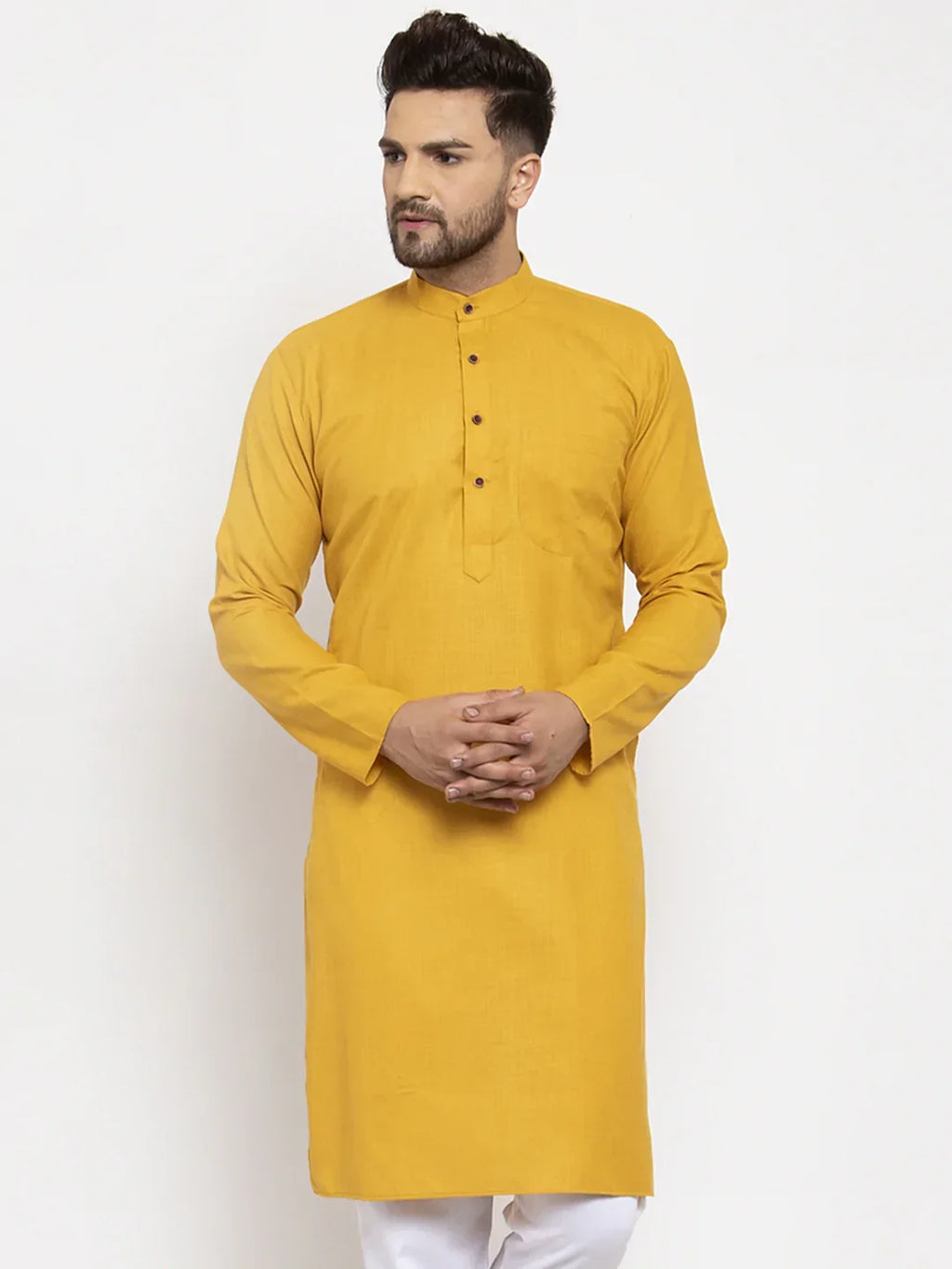 Jompers Men's Yellow & White Solid Kurta Only | Grocsy