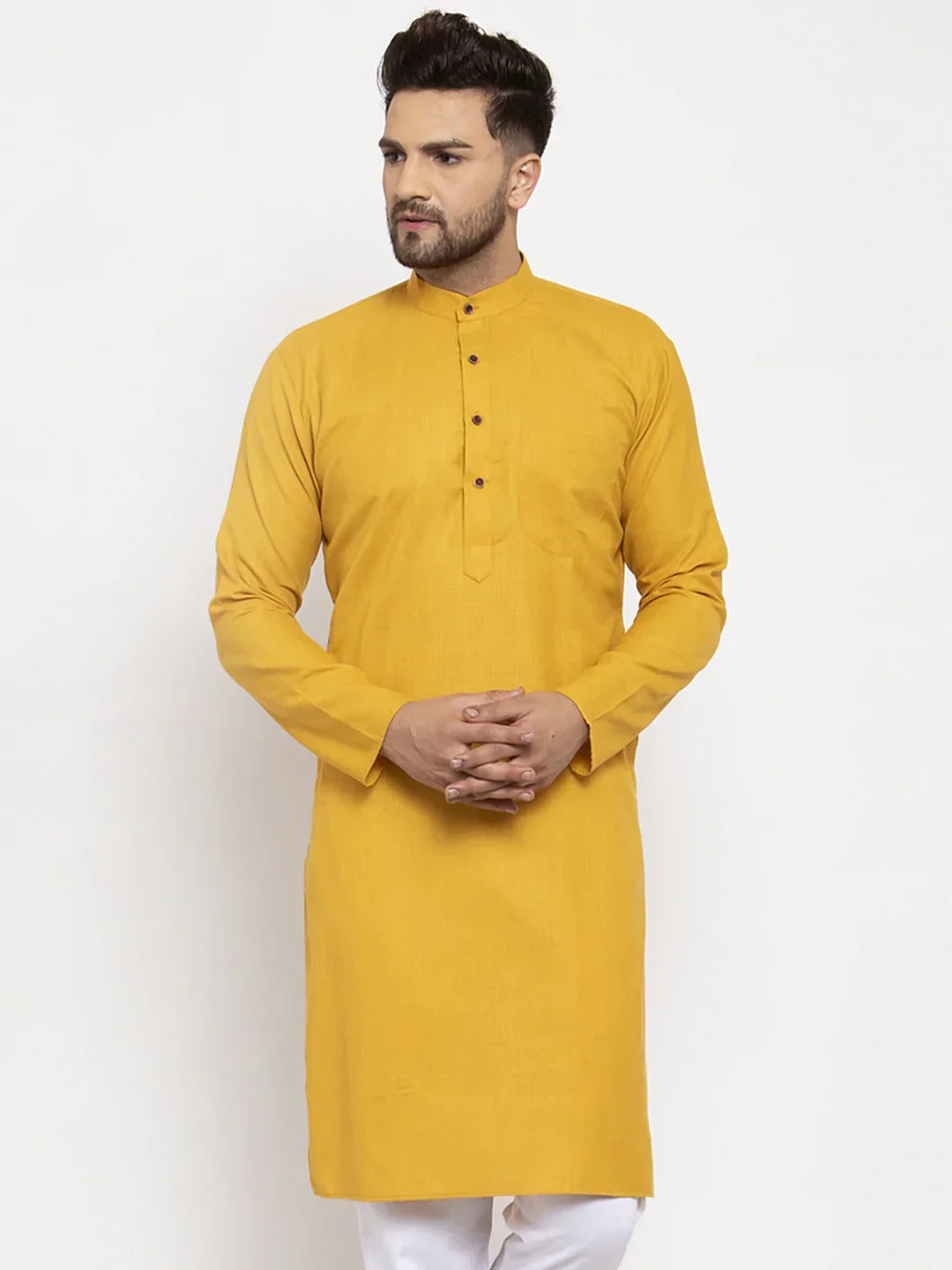 Jompers Men's Yellow & White Solid Kurta Only | Grocsy