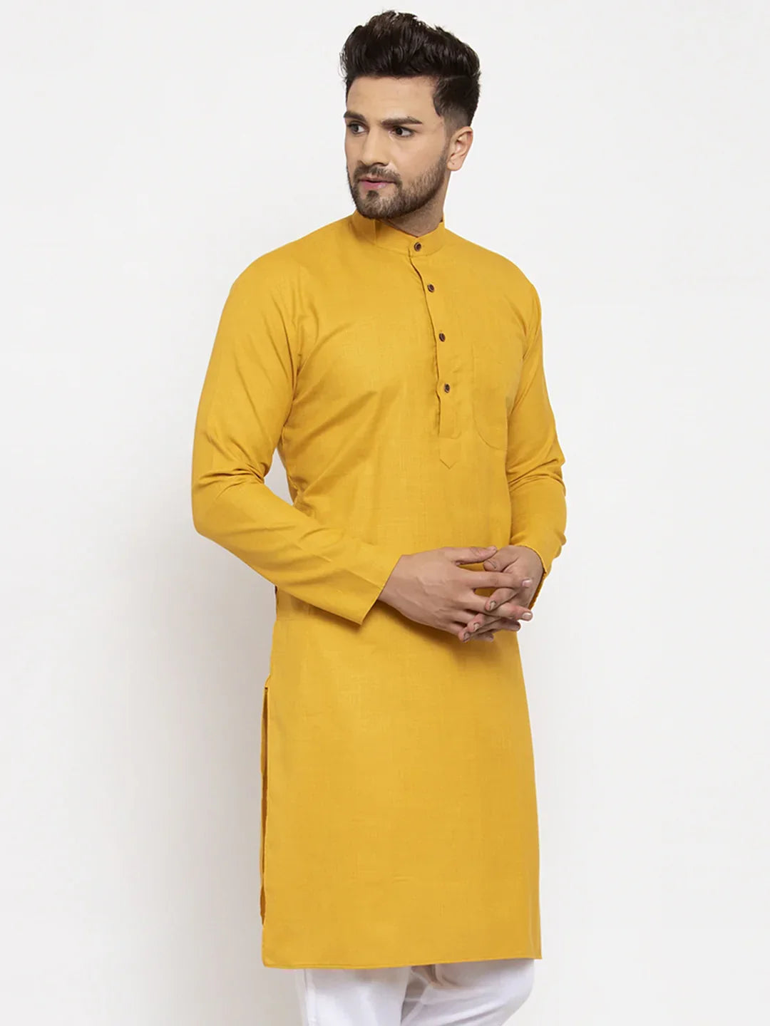 Jompers Men's Yellow & White Solid Kurta Only | Grocsy