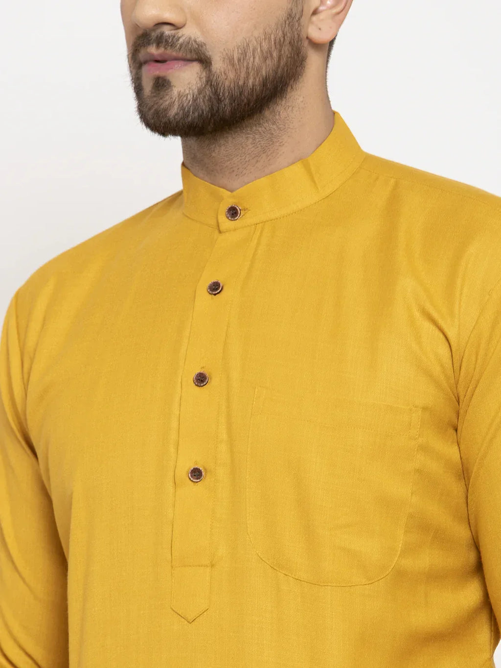 Jompers Men's Yellow & White Solid Kurta Only | Grocsy