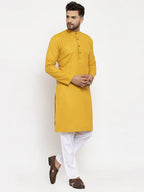 Jompers Men's Yellow & White Solid Kurta Only | Grocsy