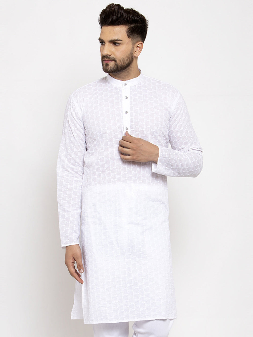 Jompers Men White Chikan Kurta Only | Grocsy