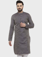 Jompers Men Navy-Blue & White Woven Design Kurta Only | Grocsy