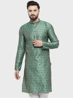Jompers Men Green & Grey Jacquard Kurta Only | Grocsy