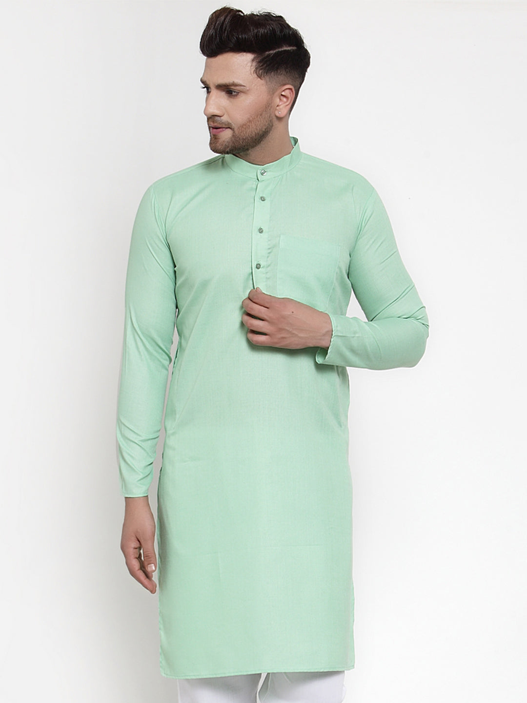 Jompers Men Green & White Solid Kurta Only | Grocsy