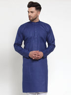Jompers Men Royal-Blue & White Solid Kurta Only | Grocsy