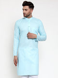 Jompers Men Sky-Blue & White Solid Kurta Only | Grocsy