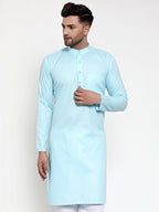 Jompers Men Sky-Blue & White Solid Kurta Only | Grocsy