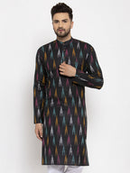 Jompers Men Black Woven Design Ikkat Straight Kurta Only | Grocsy