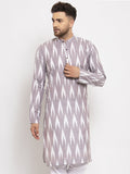 Jompers Men Grey Woven Design Ikkat Straight Kurta Only | Grocsy