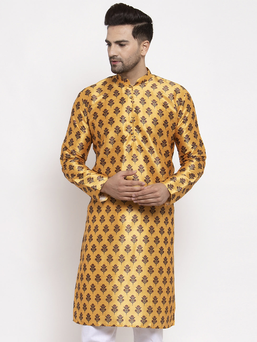 Jompers Men's Yellow Printed Kurta Only | Grocsy