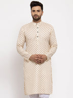 Jompers Men Cream-Coloured Printed Kurta Only | Grocsy