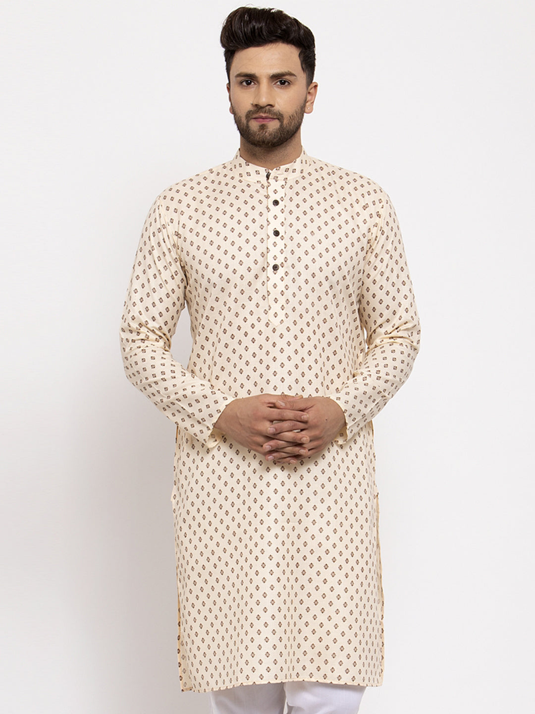 Jompers Men Cream-Coloured Printed Kurta Only | Grocsy