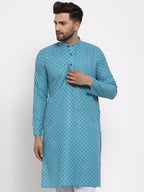 Jompers Men Sky Blue Printed Kurta Only | Grocsy