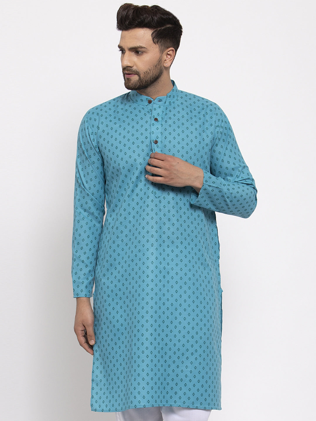 Jompers Men Sky Blue Printed Kurta Only | Grocsy