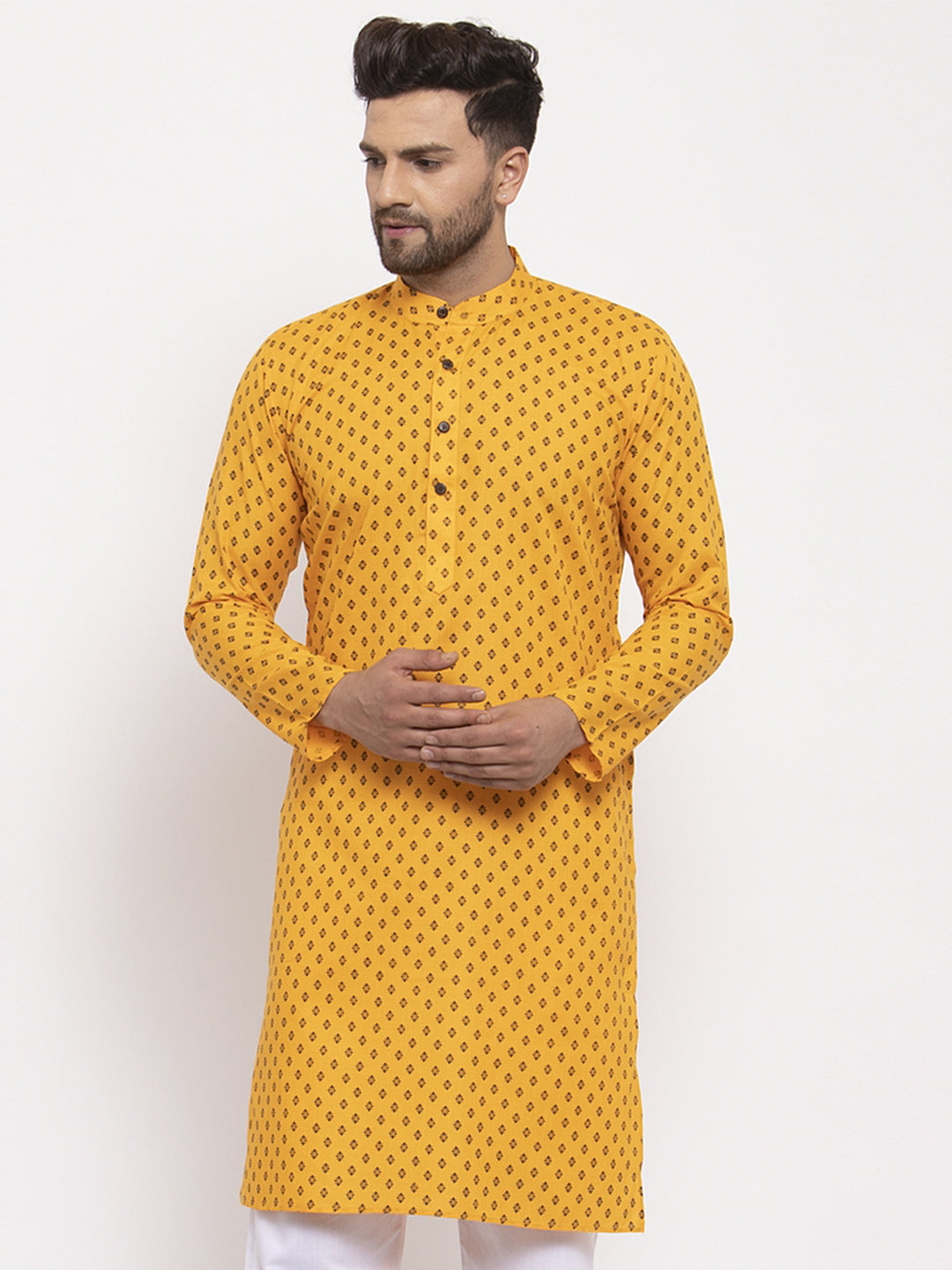 Jompers Men Yellow Printed Kurta Only | Grocsy