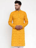 Jompers Men Mustard Printed Straight Kurta Only | Grocsy