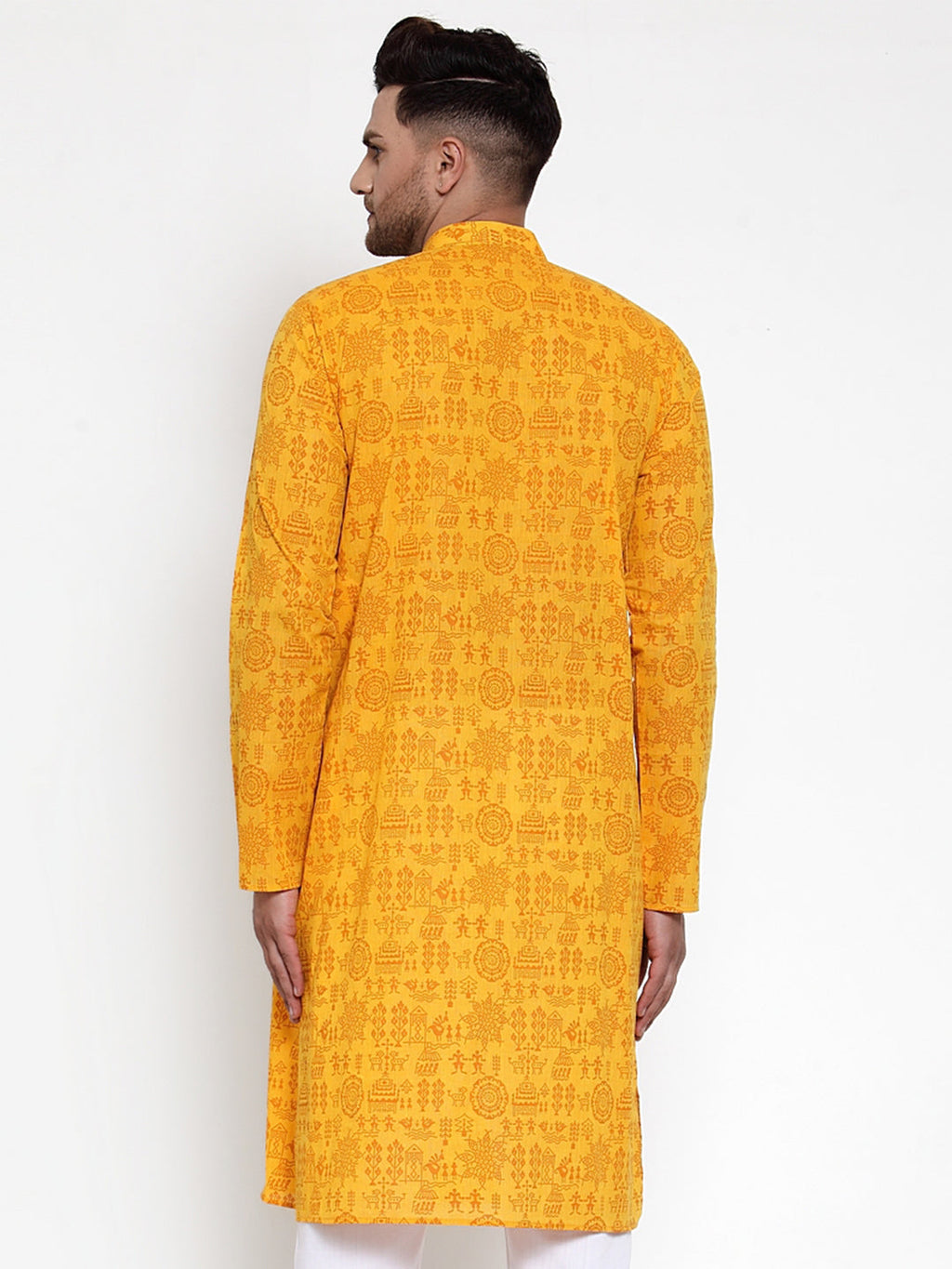Jompers Men Mustard Printed Straight Kurta Only | Grocsy