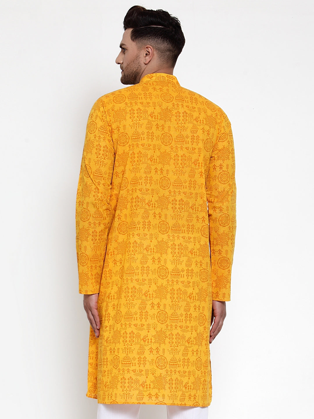 Jompers Men Mustard Printed Straight Kurta Only | Grocsy