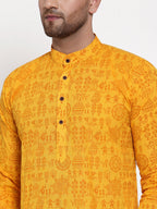 Jompers Men Mustard Printed Straight Kurta Only | Grocsy