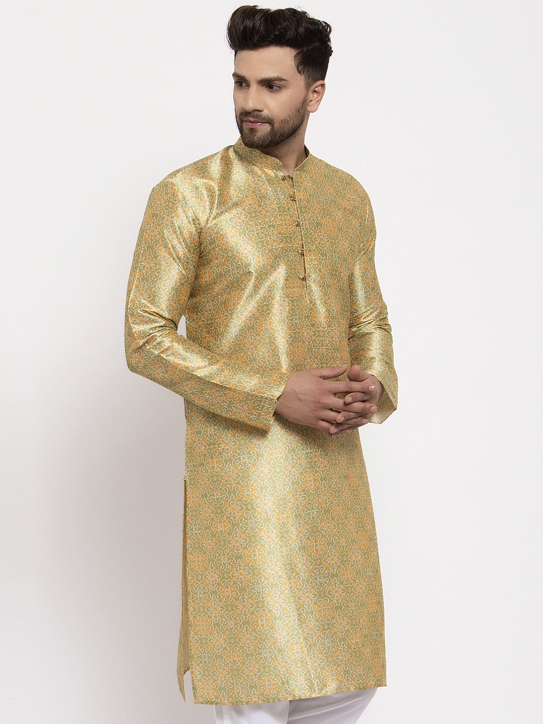 Jompers Men Green & Gold-Toned Printed Kurta onlly | Grocsy