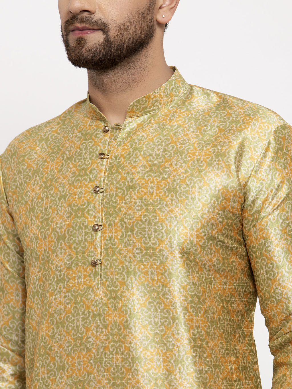 Jompers Men Green & Gold-Toned Printed Kurta onlly | Grocsy