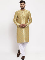 Jompers Men Green & Gold-Toned Printed Kurta onlly | Grocsy