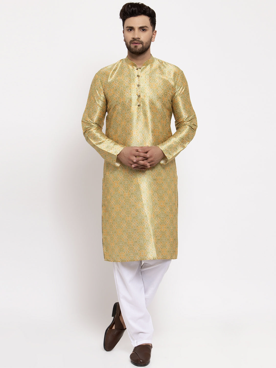 Jompers Men Green & Gold-Toned Printed Kurta onlly | Grocsy