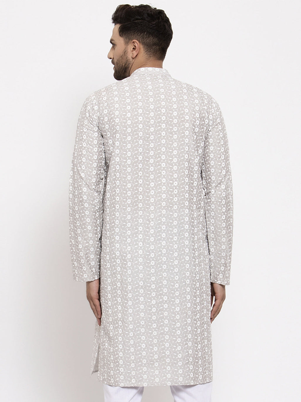 Jompers Men Light Grey Embroidered Kurta Only | Grocsy